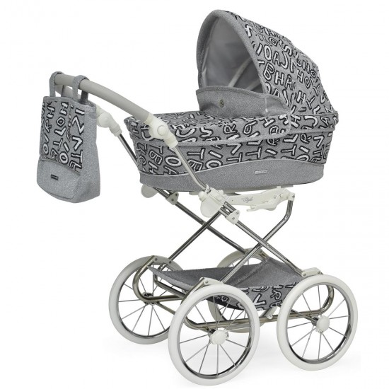 Bebecar Prive Stylo Dolls Pram + Matching Bag, Grey Letters