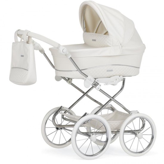 Bebecar Stylo Class Leatherette Dolls Pram + Matching Bag, Vanilla