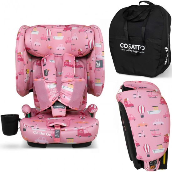 Cosatto On The Go i-Size Travel Car Seat with Carry Bag, Itchy Feet Rosy