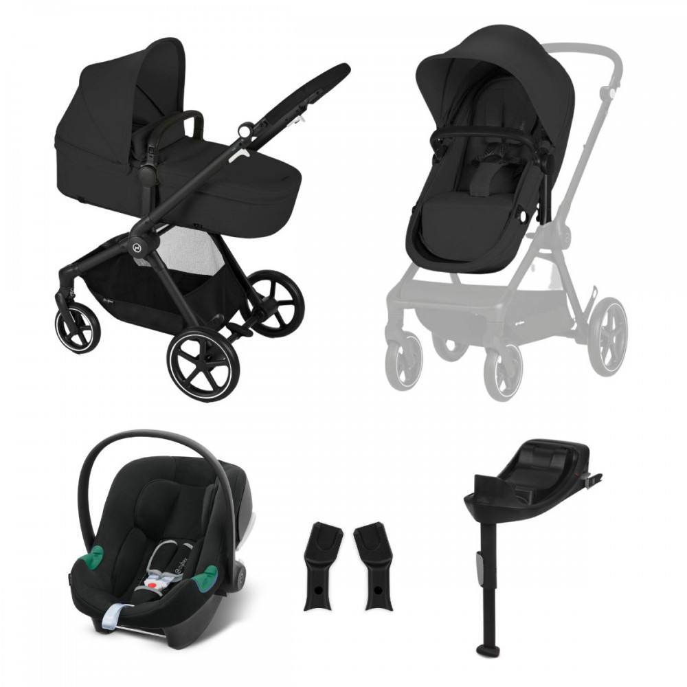 Cybex Eos + Carrycot + Aton B2 Isofix Travel System, Moon Black