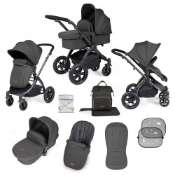 Ickle Bubba Stomp Luxe 2 in 1 Pram Bundle, Charcoal Grey / Black