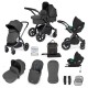 Ickle Bubba Stomp Luxe All in One Cirrus i-Size Travel System Bundle, Charcoal Grey / Black