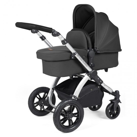 Ickle Bubba Stomp Luxe 2 in 1 Pram Bundle, Charcoal Grey / Silver