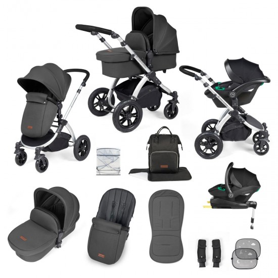 Ickle Bubba Stomp Luxe All in One Stratus i-Size Travel System Bundle, Charcoal Grey / Silver