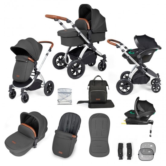 Ickle Bubba Stomp Luxe All in One Stratus i-Size Travel System Bundle, Charcoal Grey / Silver