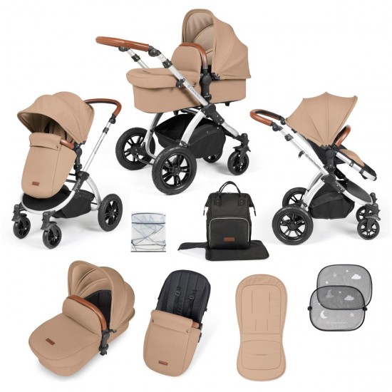 Ickle Bubba Stomp Luxe 2 in 1 Pram Bundle, Desert / Silver