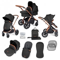 Ickle Bubba Stomp Luxe 2 in 1 Pram Bundle, Midnight / Bronze