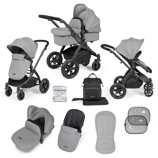 Ickle Bubba Stomp Luxe 2 in 1 Pram Bundle, Pearl Grey / Black