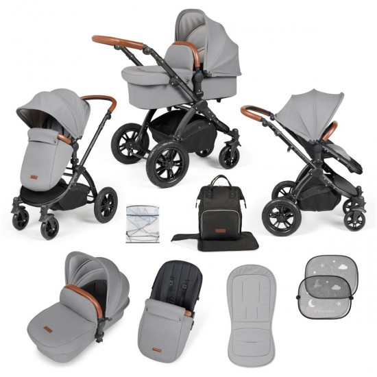 Ickle Bubba Stomp Luxe 2 in 1 Pram Bundle, Pearl Grey / Black