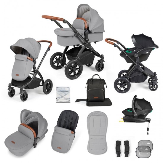 Ickle Bubba Stomp Luxe All in One Stratus i-Size Travel System Bundle, Pearl Grey / Black