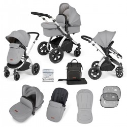 Ickle Bubba Stomp Luxe 2 in 1 Pram Bundle, Pearl Grey / Silver