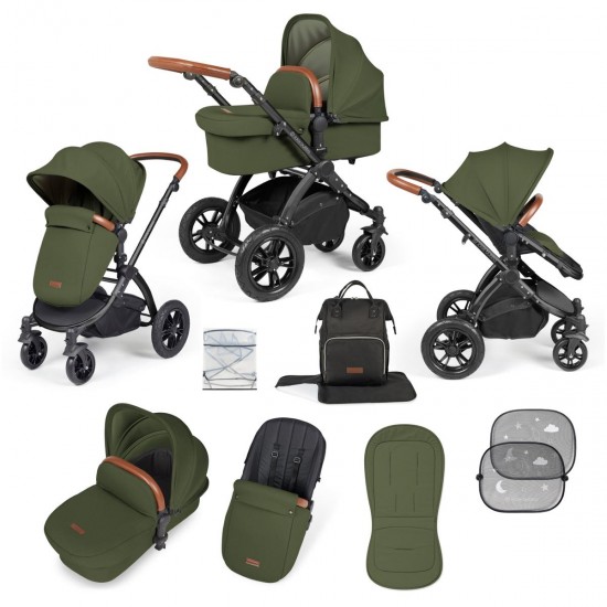 Ickle Bubba Stomp Luxe 2 in 1 Pram Bundle, Woodland / Black