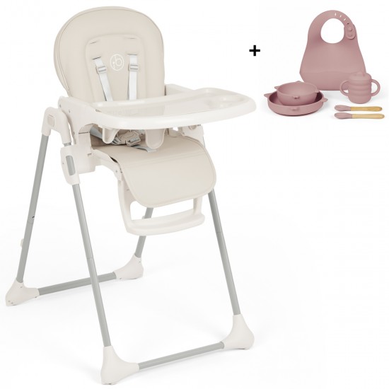 Ickle Bubba Switch Multi Function Highchair + Pink Feeding Set, Pearl Grey