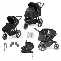 Ickle Bubba Venus Prime Jogger Stroller i-Size Travel System Bundle with Isofix Base, Black