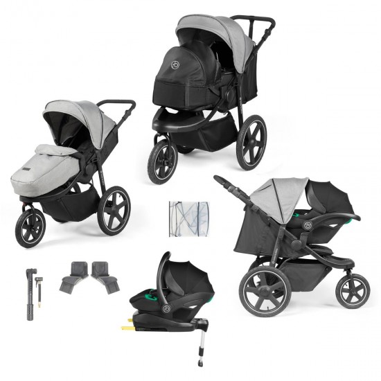 Ickle Bubba Venus Prime Jogger Stroller i-Size Travel System Bundle with Isofix Base, Space Grey