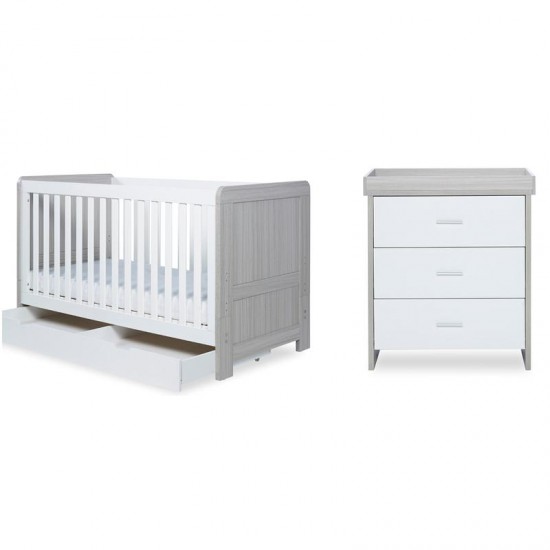 Ickle Bubba Pembrey 2 Piece Furniture Set, Under Drawer & Mattress, Ash Grey & White