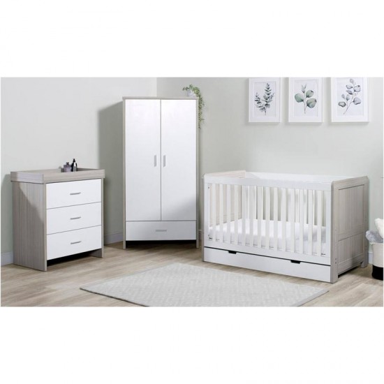 Ickle Bubba Pembrey 3 Piece Furniture Set, Under Drawer & Mattress, Ash Grey & White