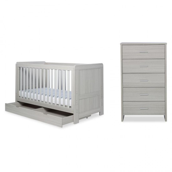 Ickle Bubba Pembrey Cot Bed, Under Drawer and Tall Chest, Ash Grey