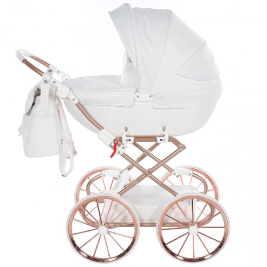 Junama Dolce Dolls Pram, White Rose Gold