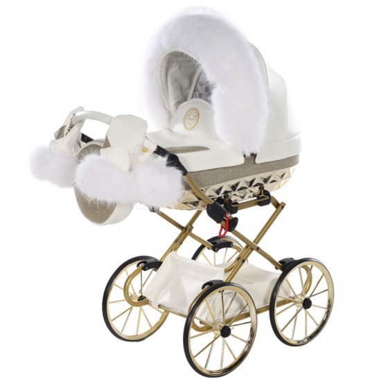 Junama Handcraft Glitter Dolls Pram, White Gold