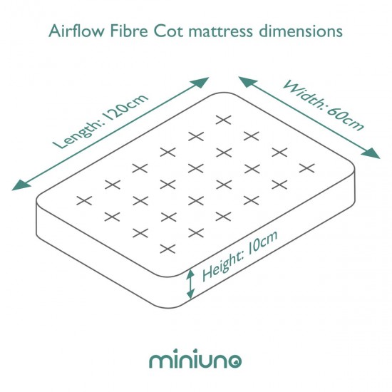 Miniuno Airflow Fibre Deluxe Cot Mattress, 120 x 60 x 10cm