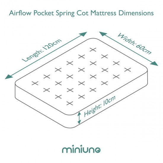 Miniuno Airflow Pocket Sprung Cot Mattress, 120 x 60 x 10cm