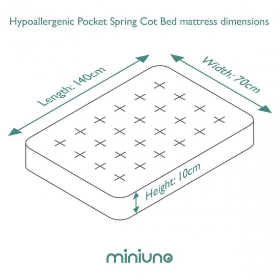 Miniuno Hypoallergenic Pocket Sprung Cot Bed Mattress, 140 x 70 x 10cm