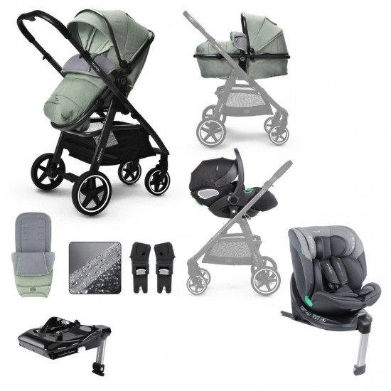 Miniuno TouraGo Infinityfix Travel System + Free Isofix Base, Shamrock