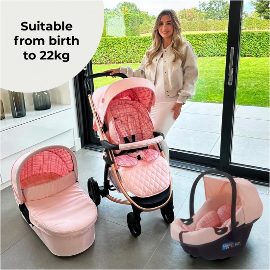 My Babiie MB200i 3 in 1 i-Size Travel System Bundle, Pink Plaid