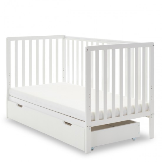 Obaby Bantam Cot Bed + Under Drawer + Fibre Mattress, White