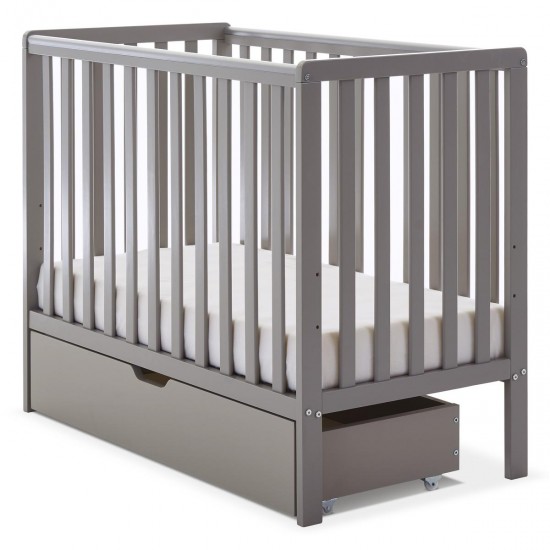 Obaby Bantam Space Saver Cot + Under Drawer + Fibre Mattress, Taupe Grey