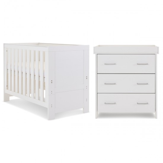 Obaby Nika Mini Cot Bed 2 Piece Room Set, White Wash