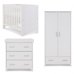 Obaby Nika Mini Cot Bed 3 Piece Room Set, White Wash