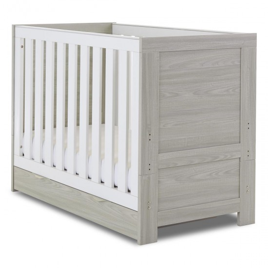 Obaby Nika Mini Cot Bed + Under Drawer, Grey Wash & White