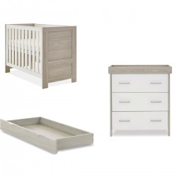 Obaby Nika Mini Cot Bed 2 Piece Room Set + Under Drawer, Grey Wash & White