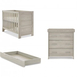 Obaby Nika Mini Cot Bed 2 Piece Room Set + Under Drawer, Grey Wash