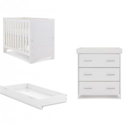 Obaby Nika Mini Cot Bed 2 Piece Room Set + Under Drawer, White Wash