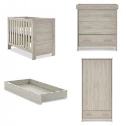 Obaby Nika Mini Cot Bed 3 Piece Room Set + Under Drawer, Grey Wash