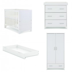 Obaby Nika Mini Cot Bed 3 Piece Room Set + Under Drawer, White Wash