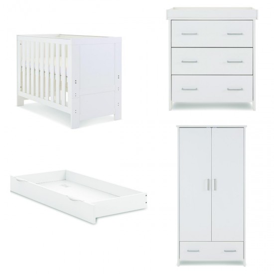 Obaby Nika Mini Cot Bed 3 Piece Room Set + Under Drawer, White Wash