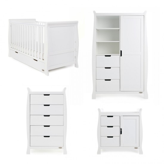 Obaby Stamford Classic Sleigh 4 Piece Room Set, White