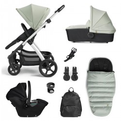 Silver Cross Tide 3 in 1 Travel System Bundle + Accessories, Sage/Silver Chassis