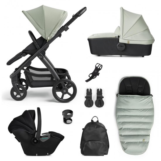 Silver Cross Tide 3 in 1 Travel System Bundle + Accessories, Sage/Black Chassis