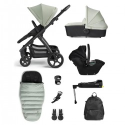 Silver Cross Tide 4 in 1 Isofix Travel System Bundle + Accessories, Sage/Black Chassis