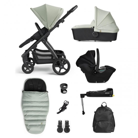 Silver Cross Tide 4 in 1 Isofix Travel System Bundle + Accessories, Sage/Black Chassis