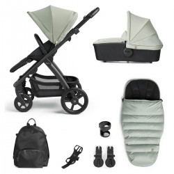 Silver Cross Tide 2 in 1 Pram Bundle + Accessory Box, Sage/Black Chassis