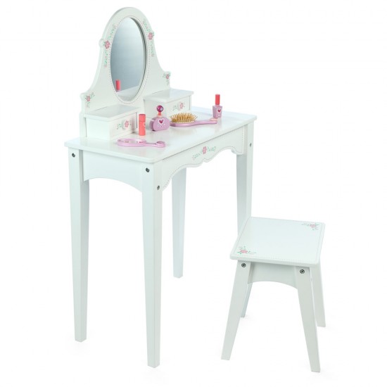 Tidlo Wooden Vanity Unit Set - Dressing Table with Mirror & Stool