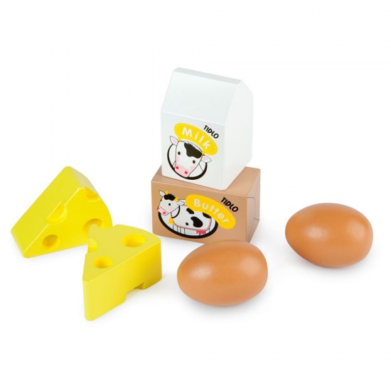 Tidlo Wooden Eggs & Dairy Play Food Crate