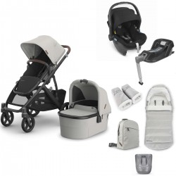 Uppababy VISTA V3 + Mesa + Base Travel System Bundle + 4 Piece Accessory Pack, Savannah