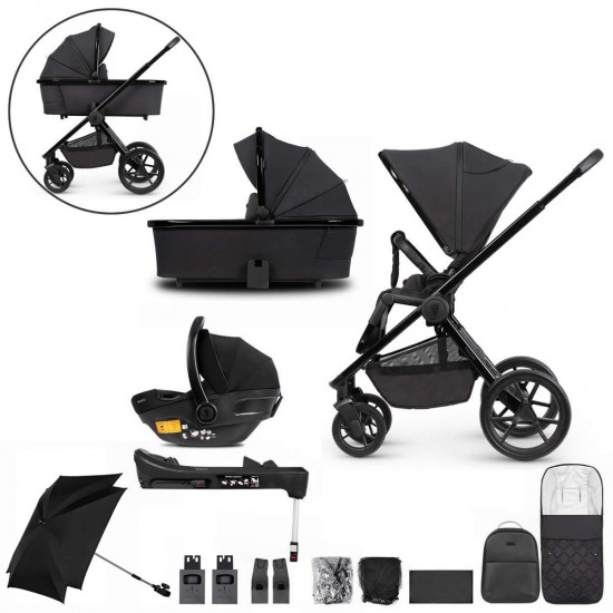 Venicci Tinum Edge 3 in 1 + Base Complete Travel System Bundle + Parasol & Height Adjuster, SE Raven